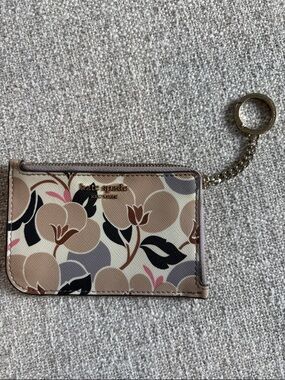 kate spade Beige Floral Card Holder Keyring with Gold Tone Chain